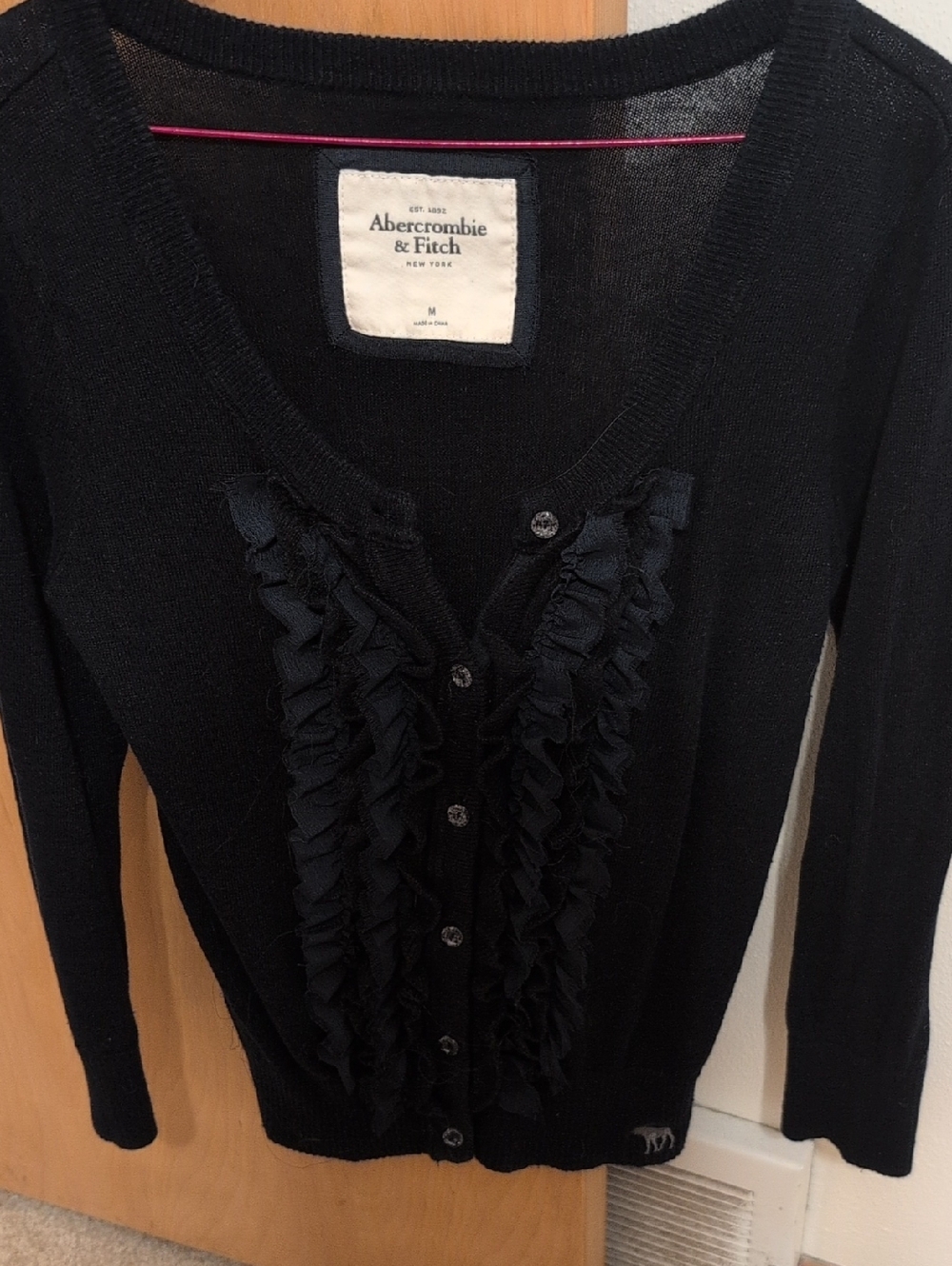 Y2K Abercrombie & Fitch Black Ruffle-Front Women's Cardigan